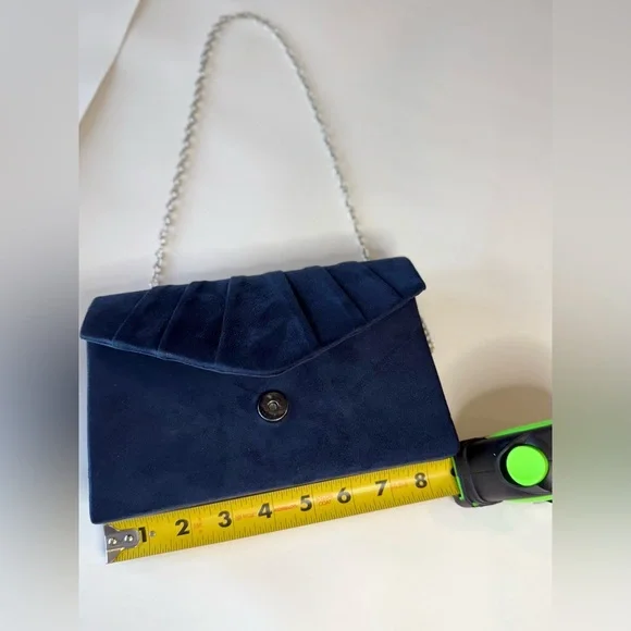 Blue Suede Clutch with Chain Strap - Picture 4 of 5